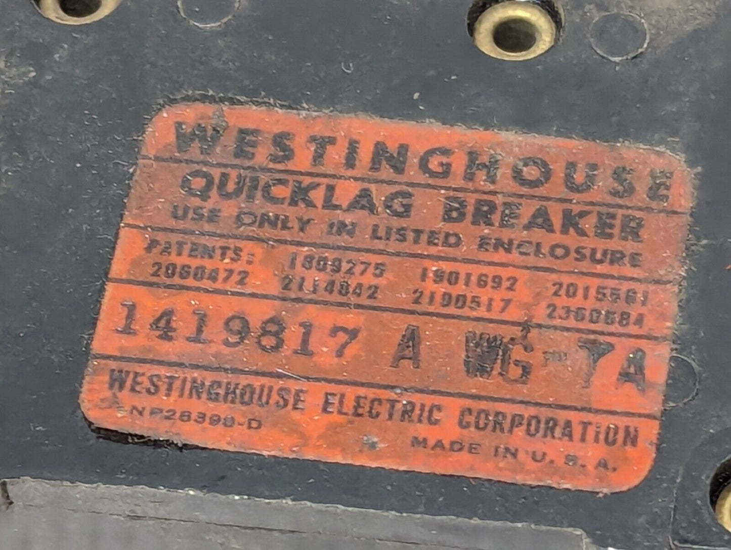 Lot of 2 Westinghouse 1419817 Circuit Breaker, 40A, 120V, 1-Pole- Free Shipping