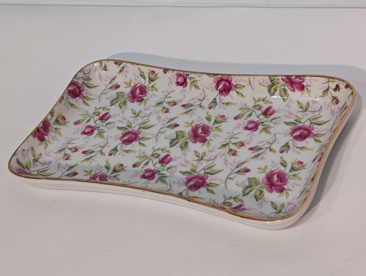 Vintage Lefton Rose Chintz China Sugar and Creamer Tray NE2044R 7" x 4"