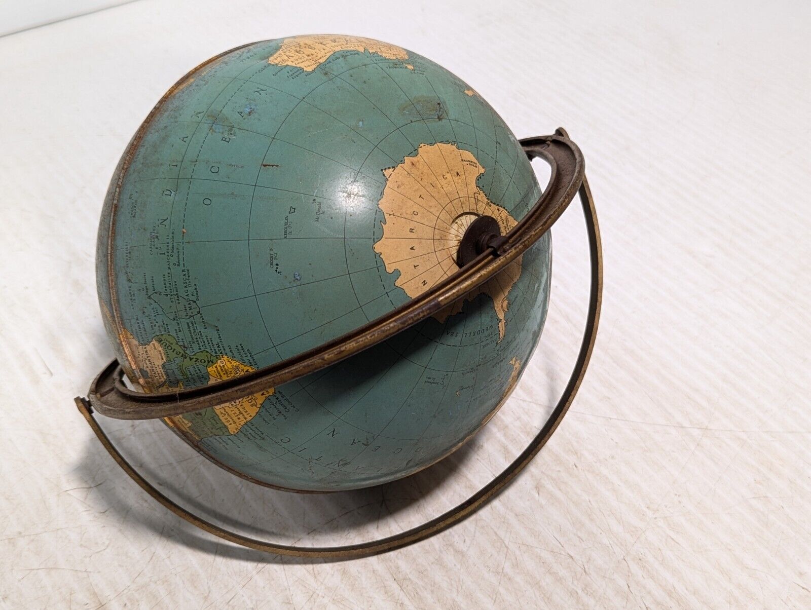 Vintage Mid-Century Modern Globe, dents in Iran, Bolivia, Haiti - Free Shipping