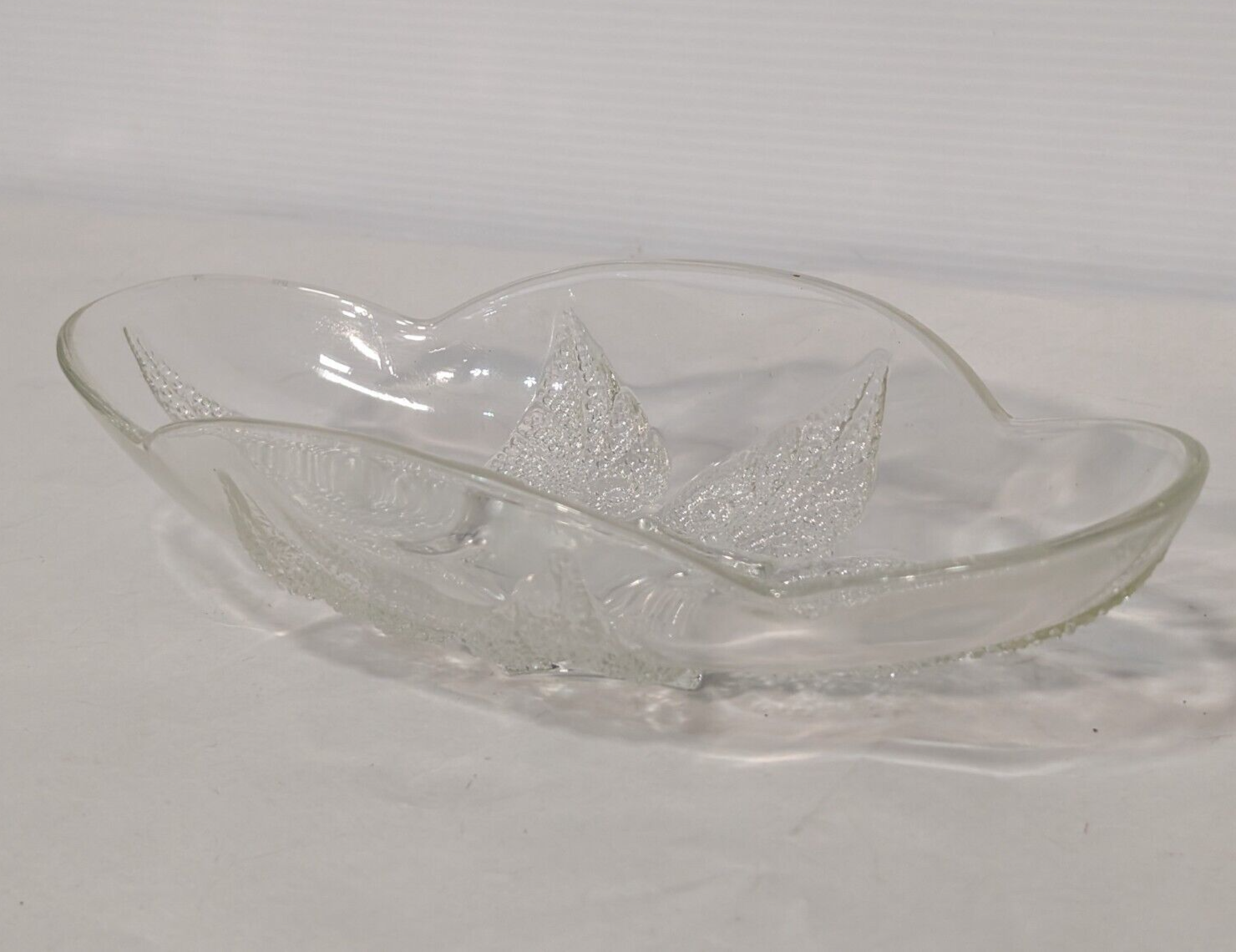 Vintage Oval Renaissance Hocking Clear Glass Dish with Beaded Leaf Motif