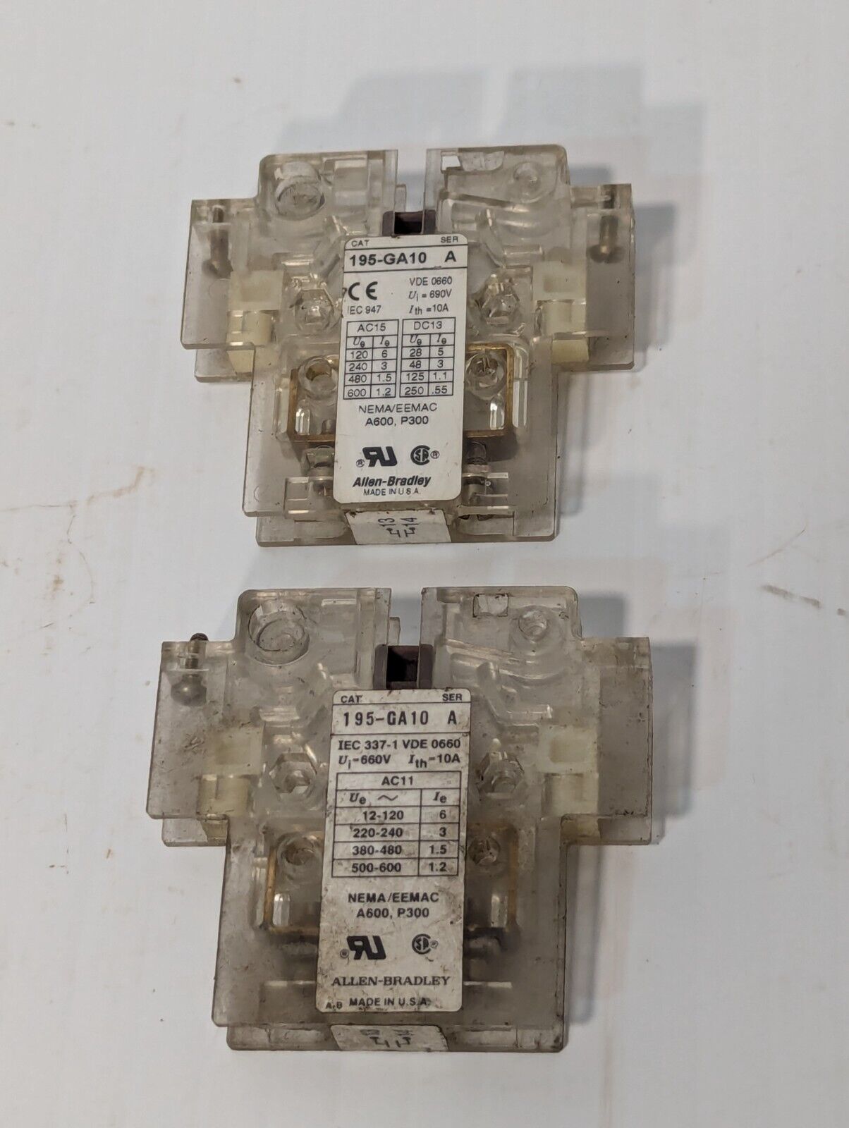 Lot of 2 Allen-Bradley 195-GA10  Auxiliary Contact Series A - Free Shipping