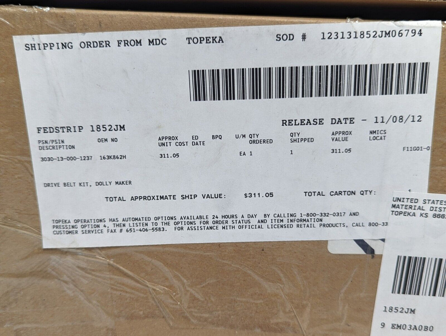 Macron 3030-13-000-1237 163K862H Dolly Maker Drive Belt Kit - Free Shipping