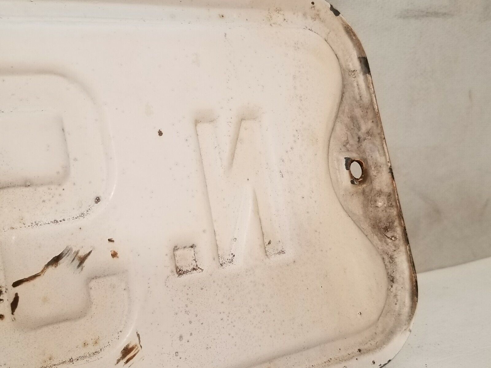 State Street Sign, North State, black and white, some rust, embossed