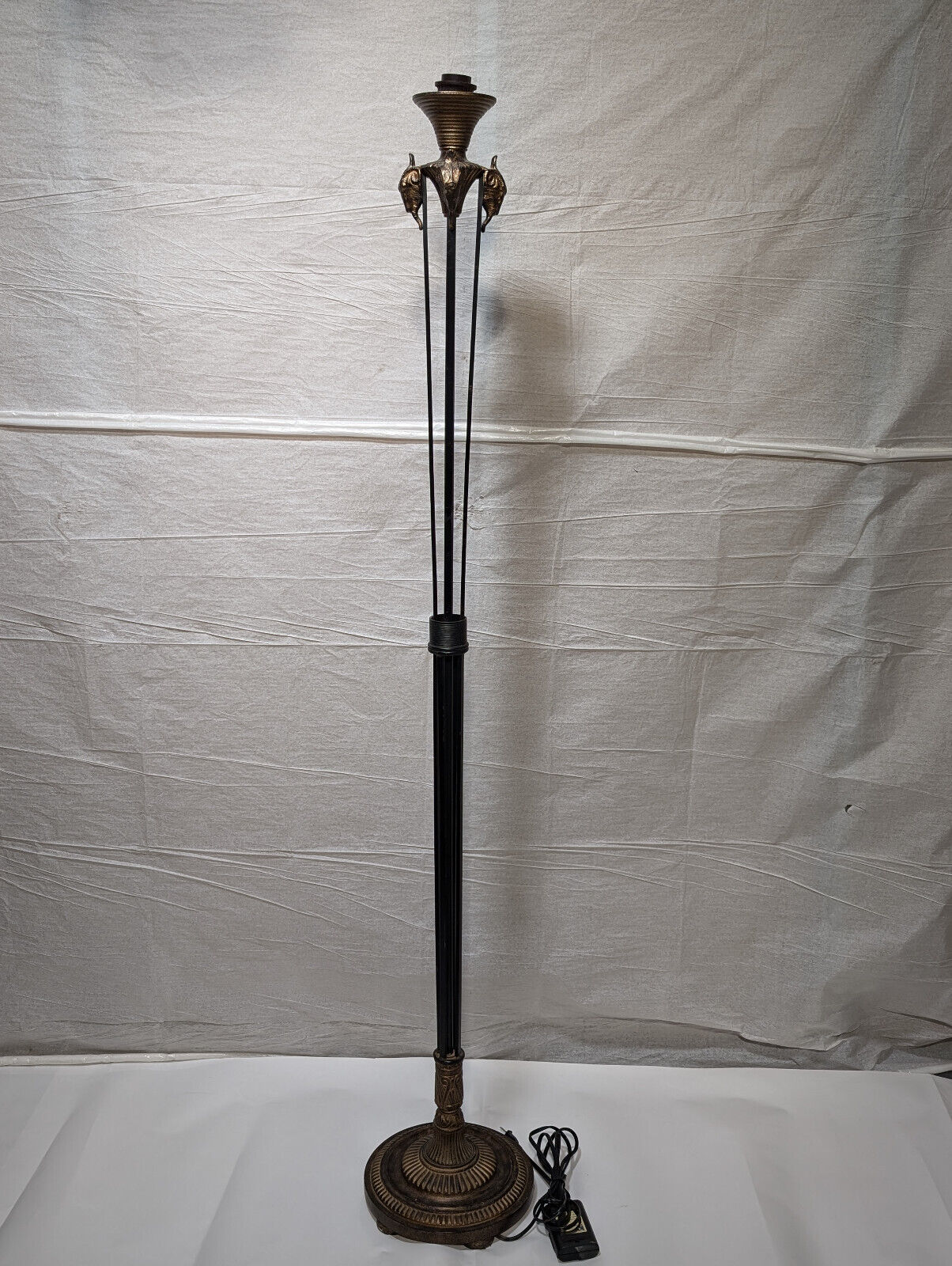 66" Goat Head Torchier Floor Lamp, Kaoyi KFD-5150 Dimmer, Vintage 90s, Brass