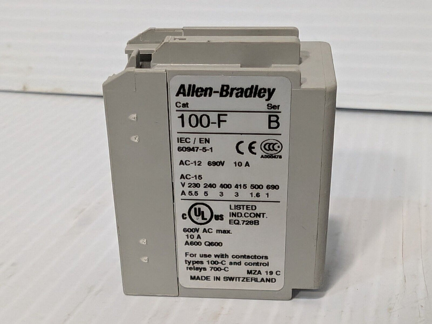 Allen Bradley 100-F Ser. B, Auxiliary Contact, Contact Block, AC-12 690V 10A