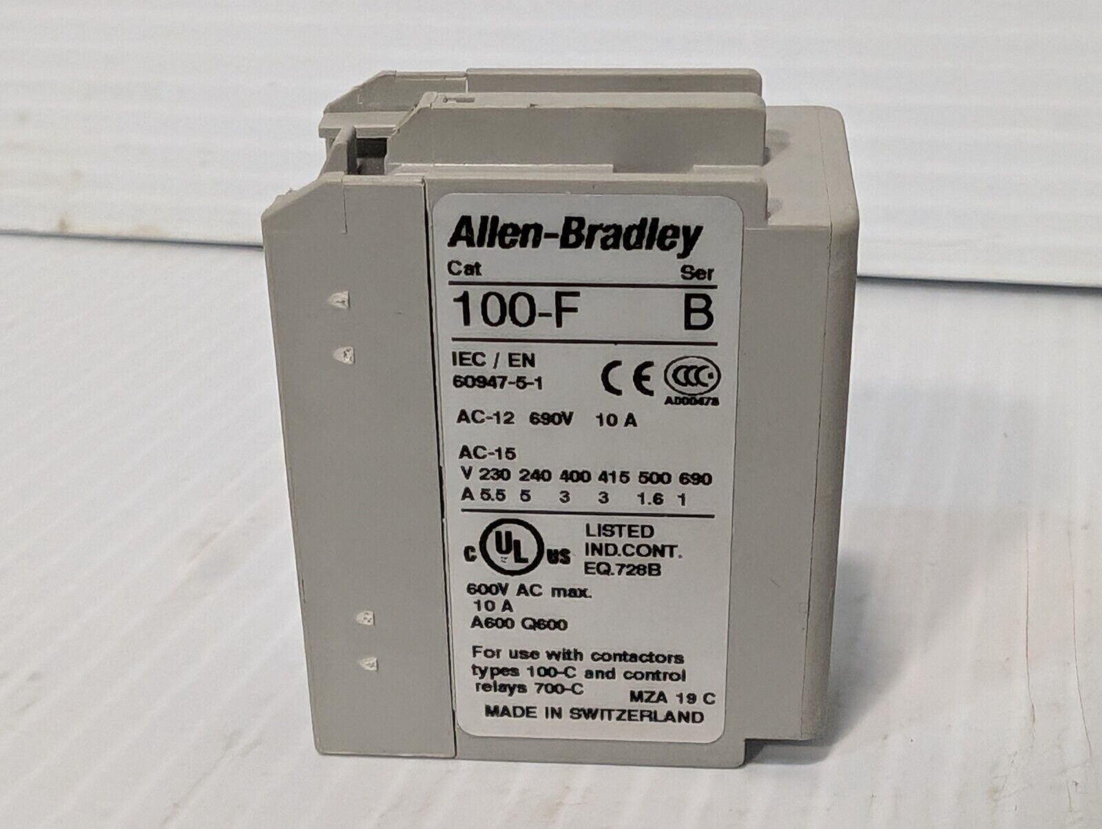 Allen Bradley 100-F Ser. B, Auxiliary Contact, Contact Block, AC-12 690V 10A