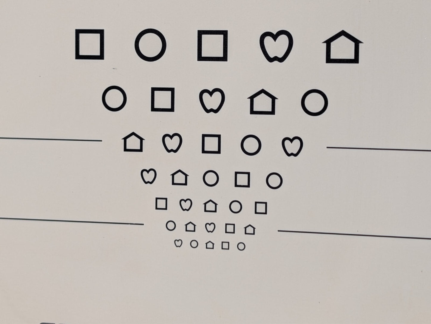 (4) Eye Test Charts for 10 Feet, Children Symbols Non-Standard 9"x14"