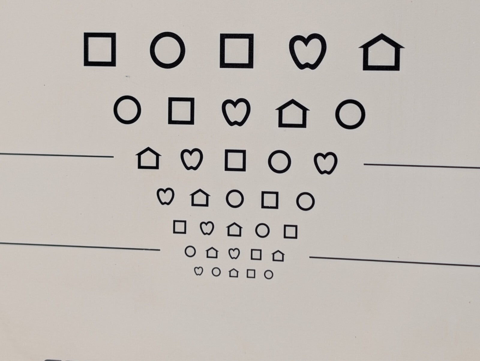 (4) Eye Test Charts for 10 Feet, Children Symbols Non-Standard 9"x14"