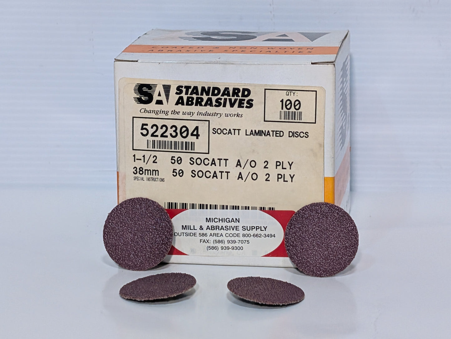 Standard Abrasives 522304 SOCATT Laminated Discs 1-1/2", 50AO, 2 Ply, 100 Count