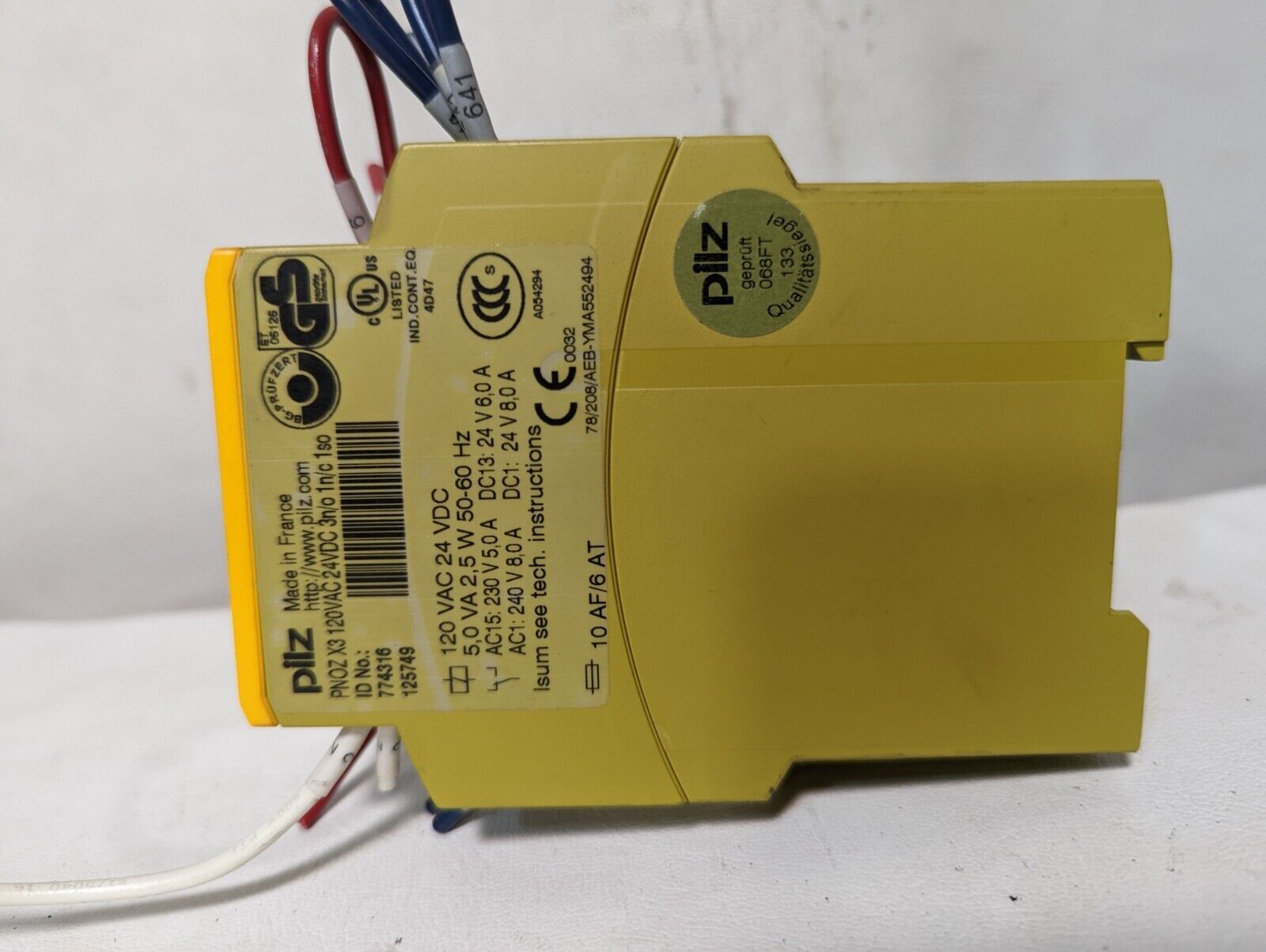 pilz PNOZ X3 safety relay, 120VAC, 24VDC, automatic/monitored start