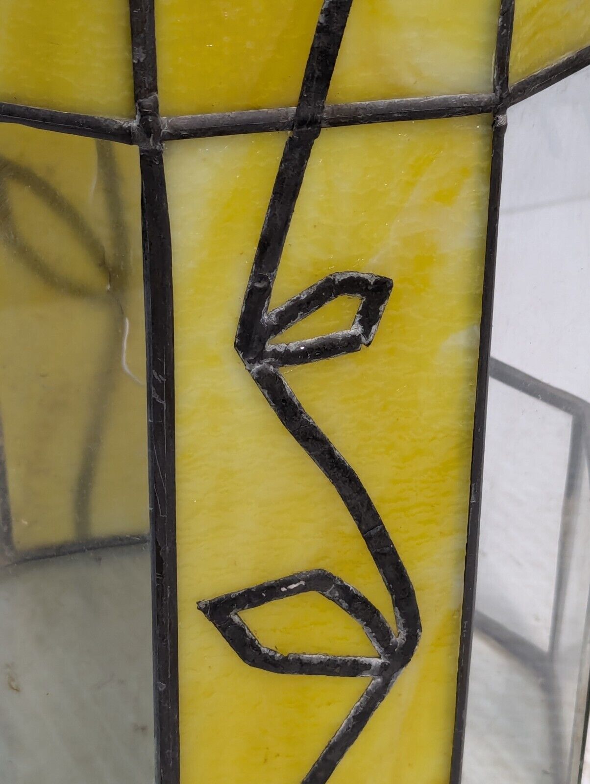 Vintage Yellow Slag Glass Hanging Terrarium Lamp, Stained Glass, - Free Shipping