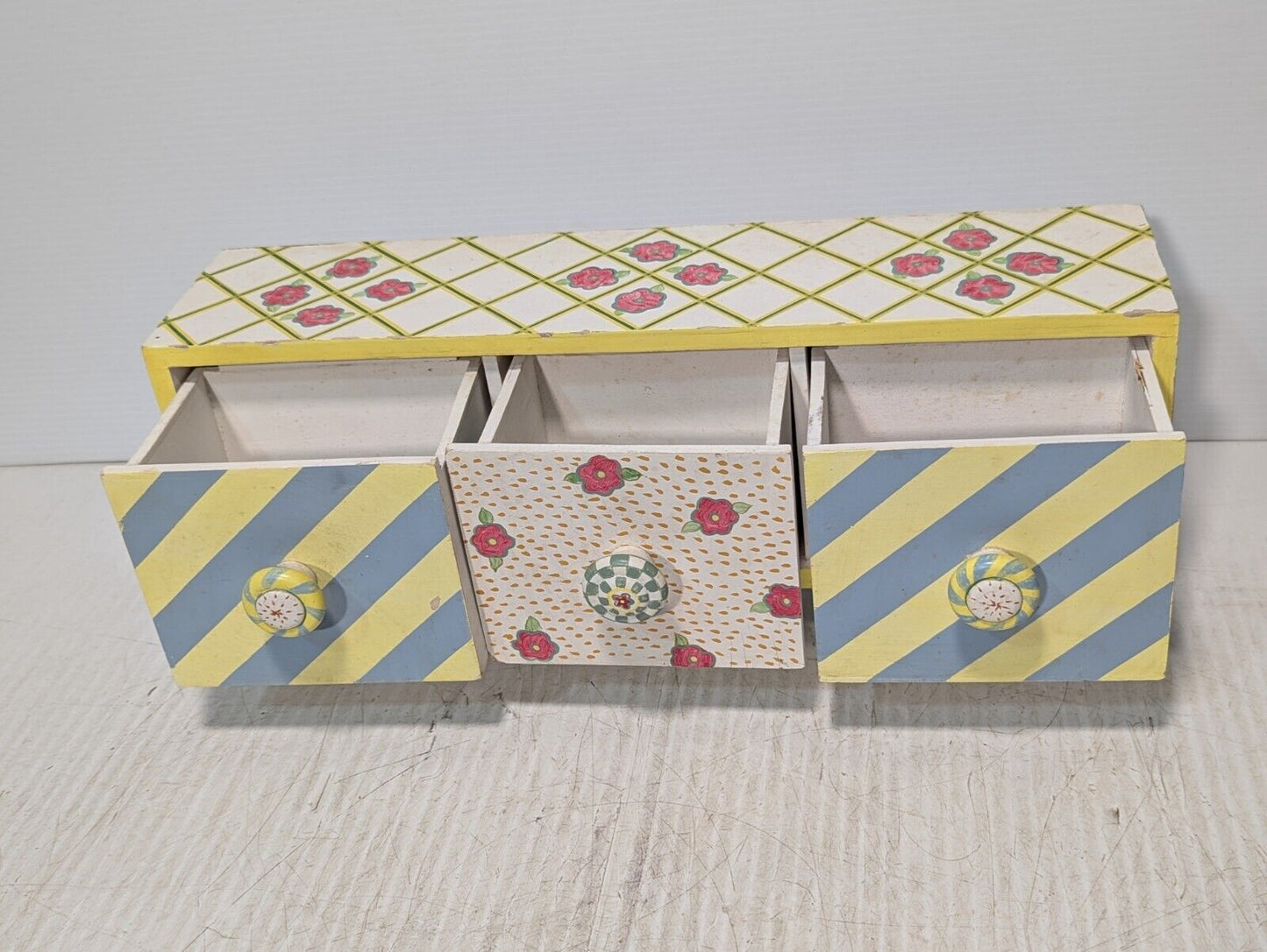 Vintage Hand-painted 3 Drawer Organizer Unit, 20" x 8" x 5" - Free Shipping