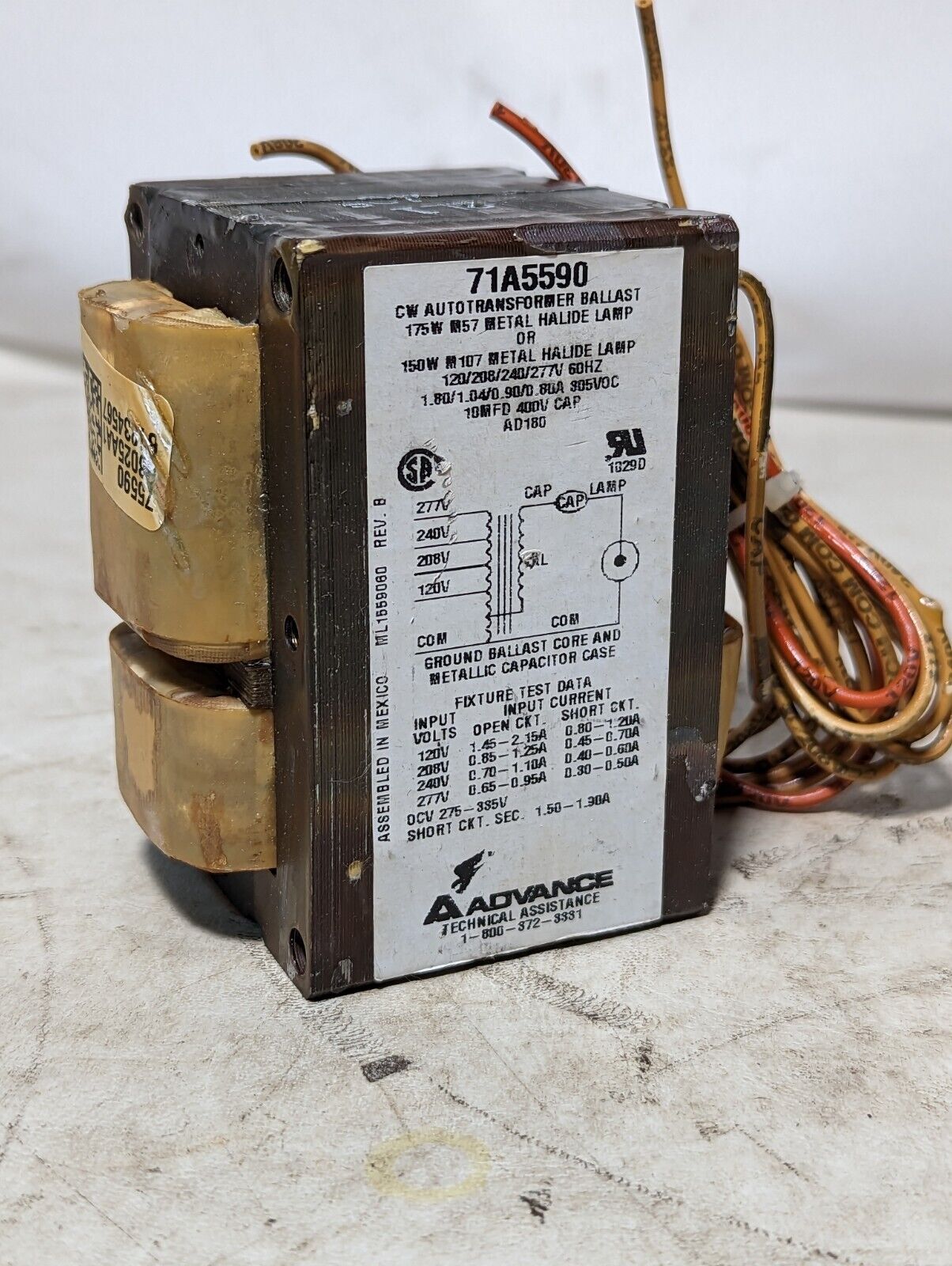 Advance 71A5570-001D core and coil ballast kit, 1-175W M57 metal halide, 120/208