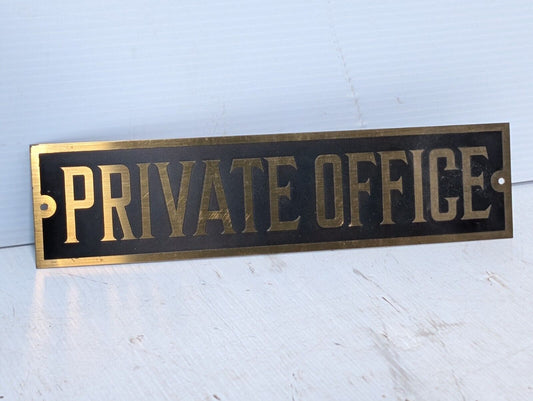 Vintage "Private Office" Brass Metal Door Sign, 10" - Free Shipping+Returns