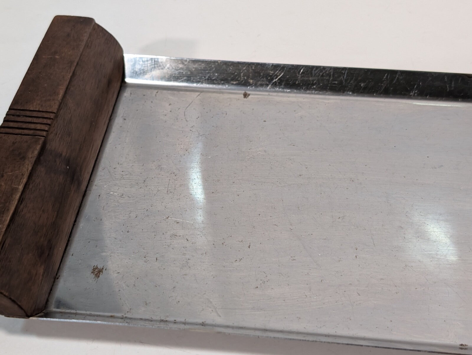 Vintage MCM Stainless Steel Serving Tray with Wooden Handles, 7-3/4" x 19"