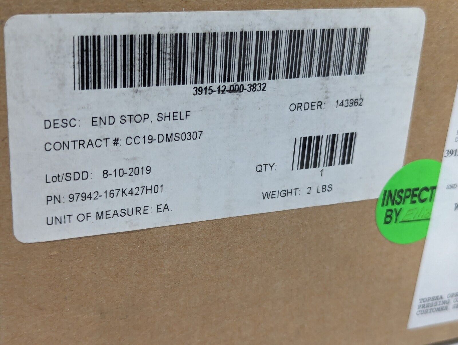 3915-12-000-3832 167K427H01 Shelf End Stop - Free Shipping