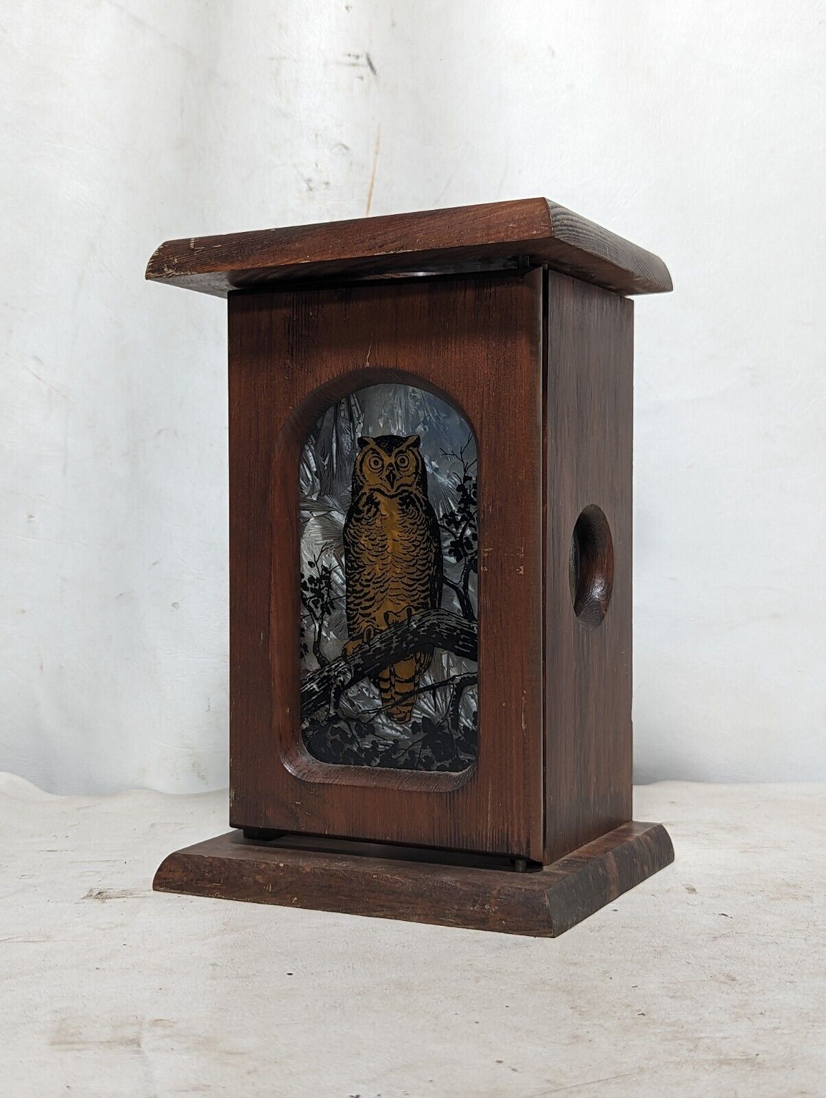 Vintage Wooden Owl Lantern Candle Holder