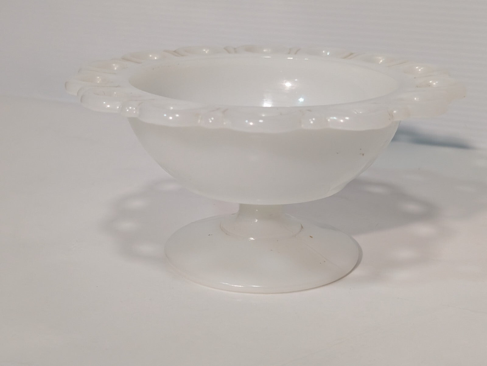Vintage Anchor Hocking Milk Glass Lace Edge Old Colony Pedestal Compote Dish