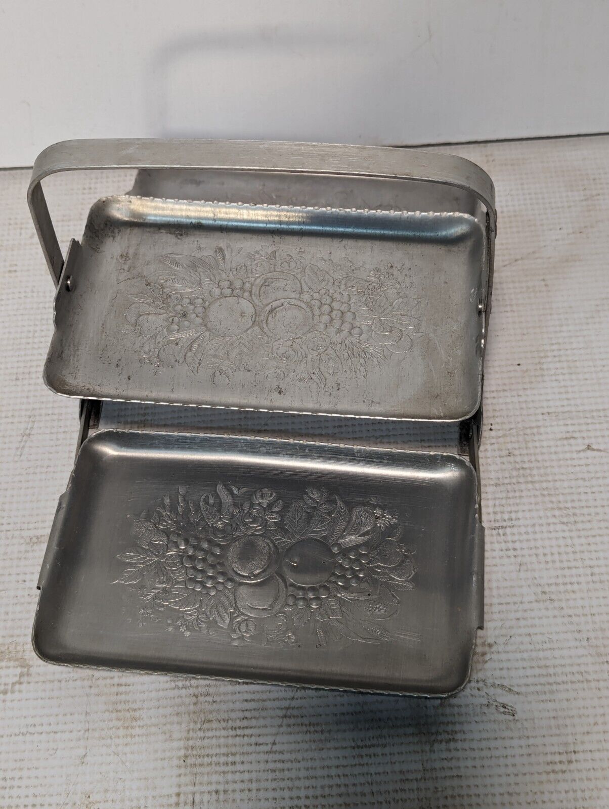 Vintage Mid-Century Aluminum Tri-Fold Fruit Pattern Server - Free Shipping