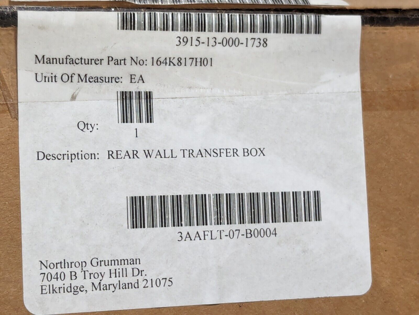 Rear Wall Transfer Box 3915-13-000-1738 164K817H01 - Free Shipping