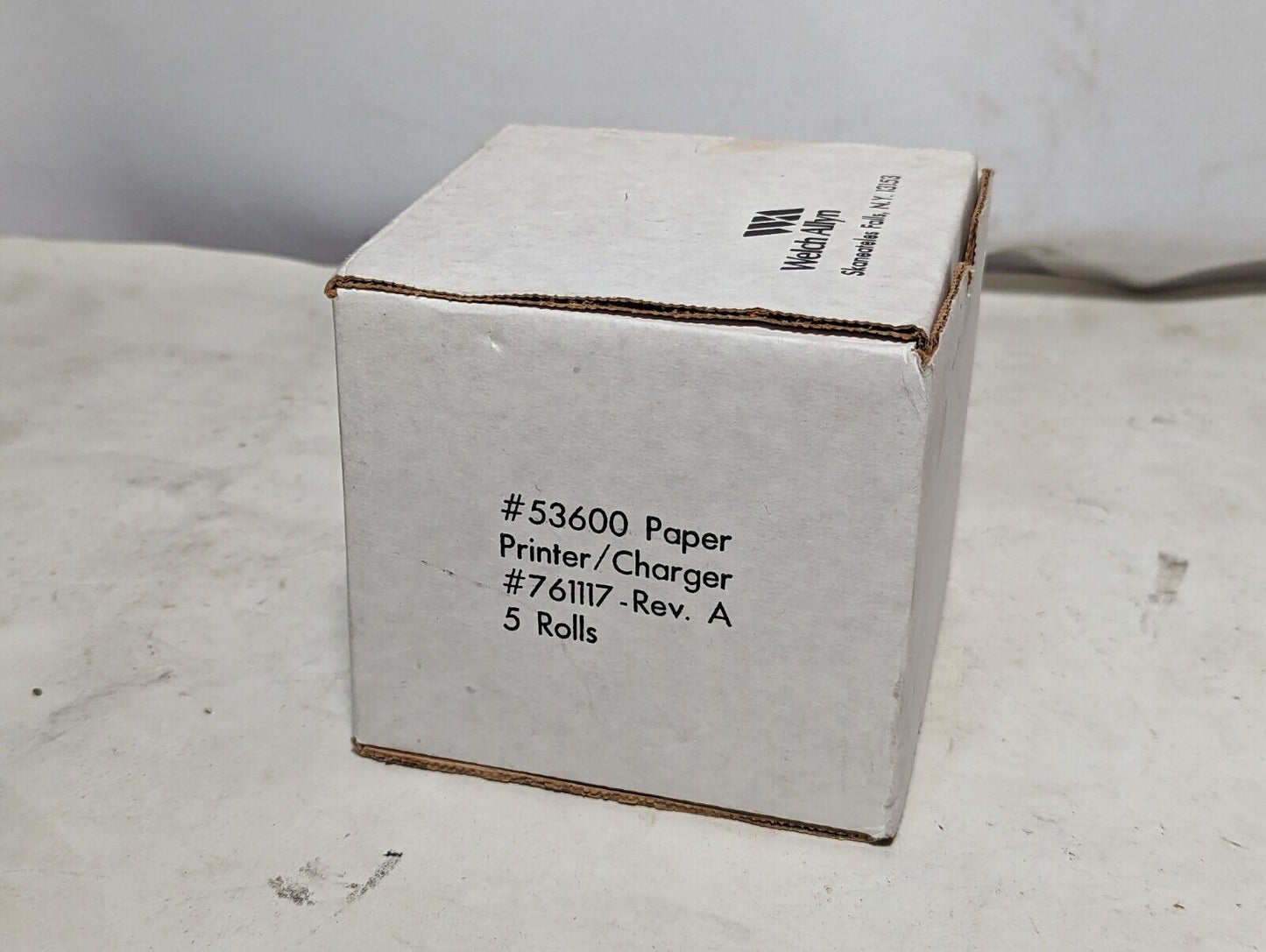 Box of 5 rolls of WelchAllyn #53600 paper printer/charger, #761117 - Rev. A