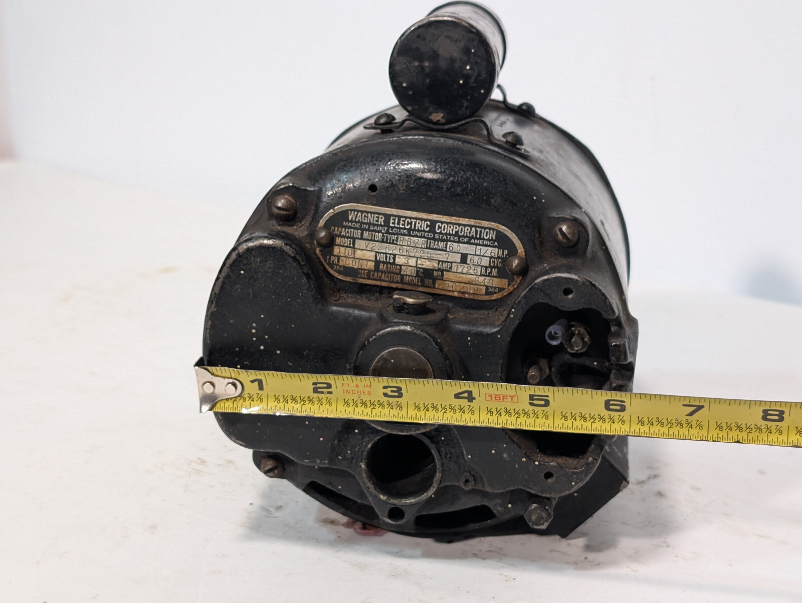 Wagner Electric V22B26K725-7 Type RBZR Capacitor Motor 1/6HP 1PH 110V 1725RPM