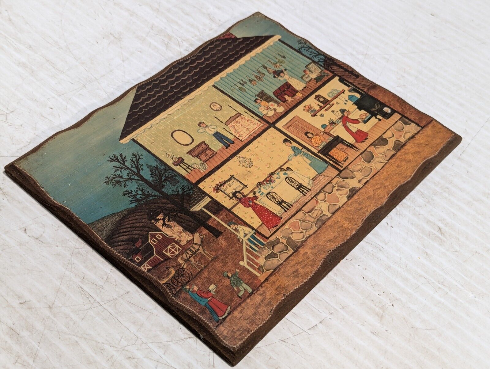 Set of 7 Early Colonial Life Pictures on Wood, Americana, 8.5"x11"-Free Shipping