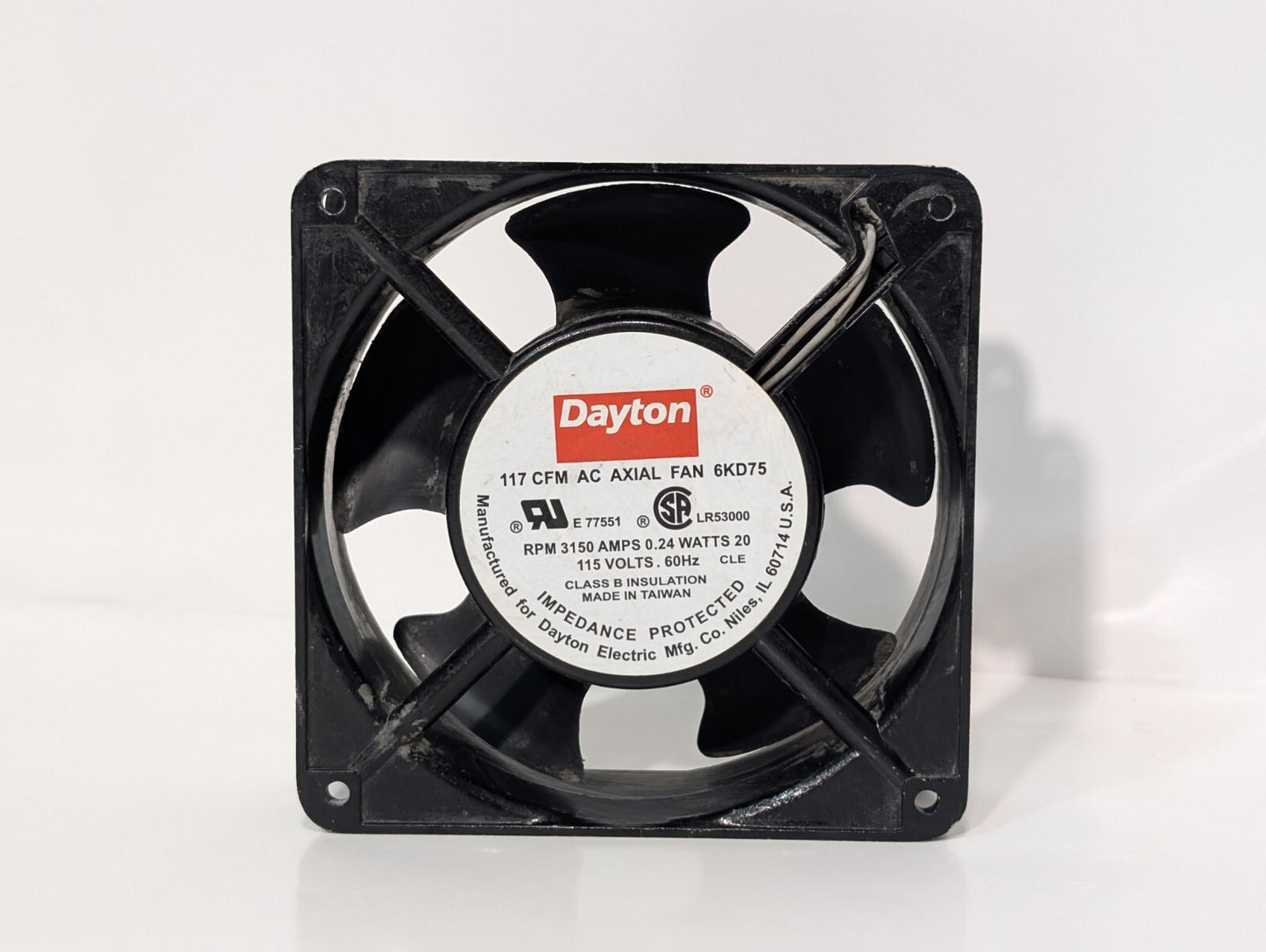 [2] Dayton 6KD75 AC Axial Fan 3150rpm .24 Amps 20 Watts 115 Volts 60hz 117cfm