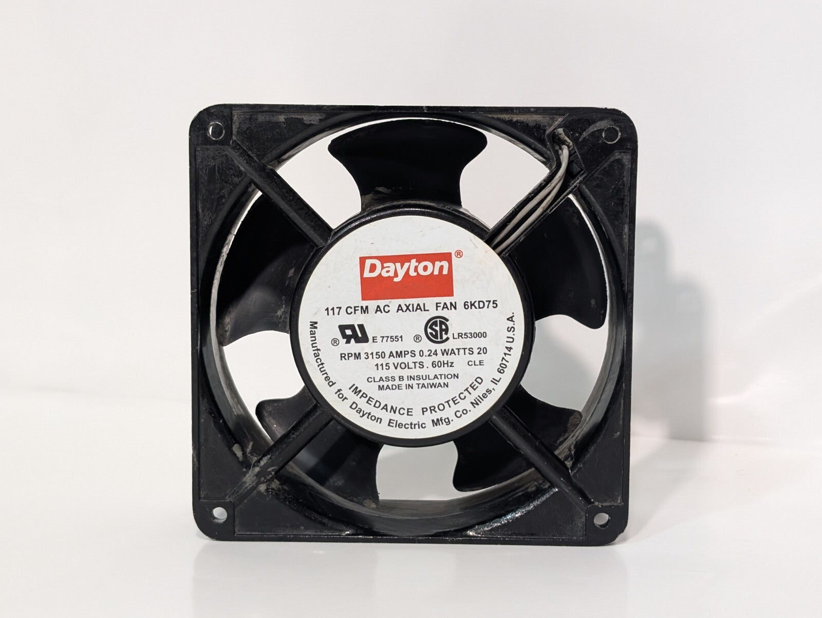 [2] Dayton 6KD75 AC Axial Fan 3150rpm .24 Amps 20 Watts 115 Volts 60hz 117cfm