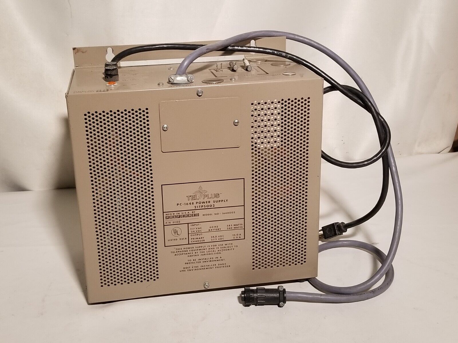 Tel-Plus PC-1648 power supply, 21TPS002, 24.0/27.3 VDC out at 10.0A/2.0A  