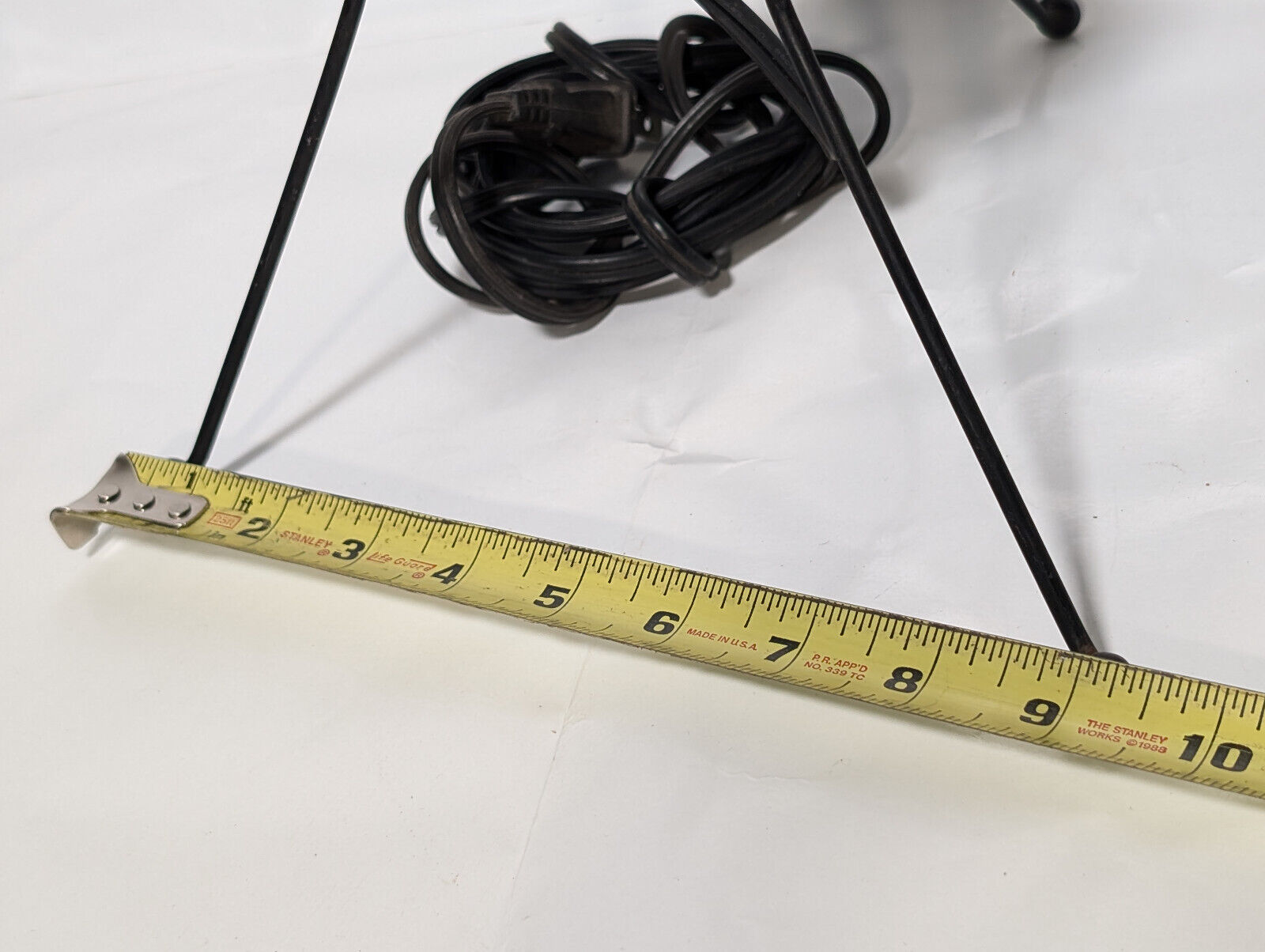 Vintage 1980s blue bulb, black metal, stilt lamp, minimalist, post-modern, pop