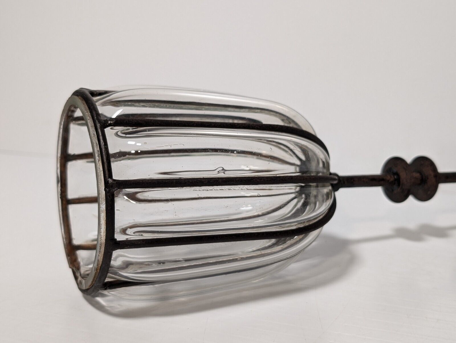 Vintage Cast Iron Candle Holder Blown  Glass Cup, 12" Tall, 4" Diameter