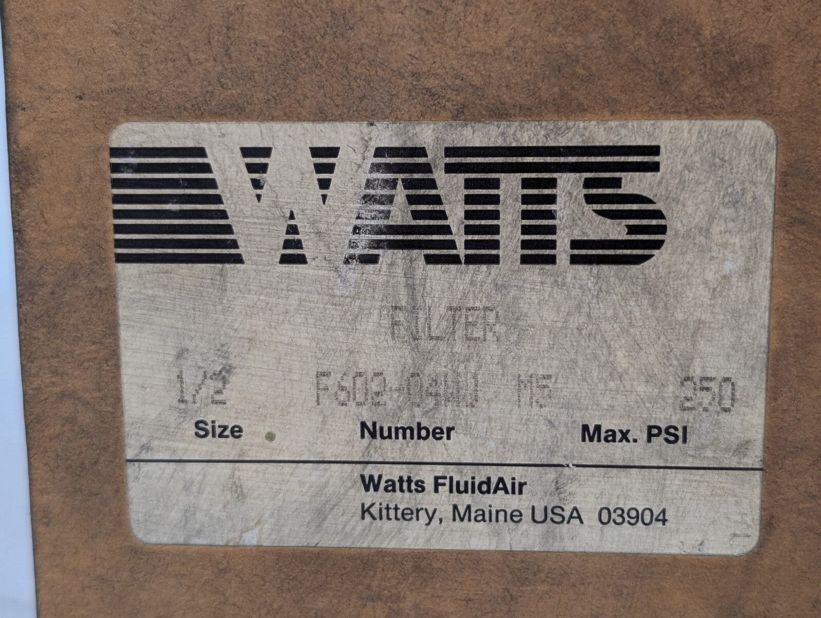 Watts Fluidair F602-034WJ M5 Pneumatic Filter, 250psi, 150º F Max Temp, 1/2"