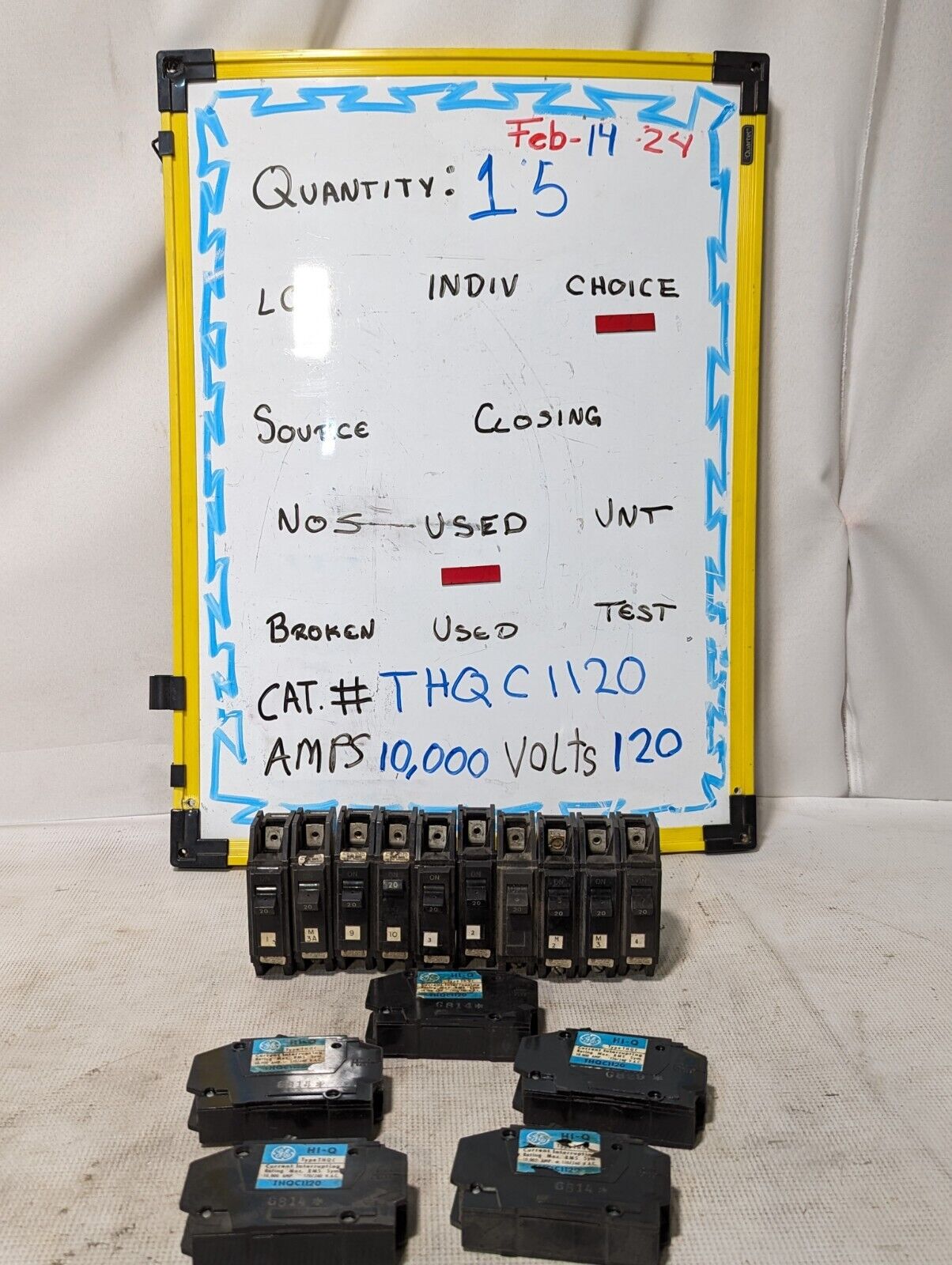 Lot of 5 GE THQC1120 Circuit Breaker, 20A, 120/240VAC, 1-Pole - Free Shipping