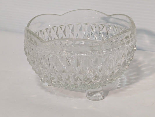 Vintage Indiana Glass Clear Diamond Point 3 Toed Candy Dish 5” x 3”