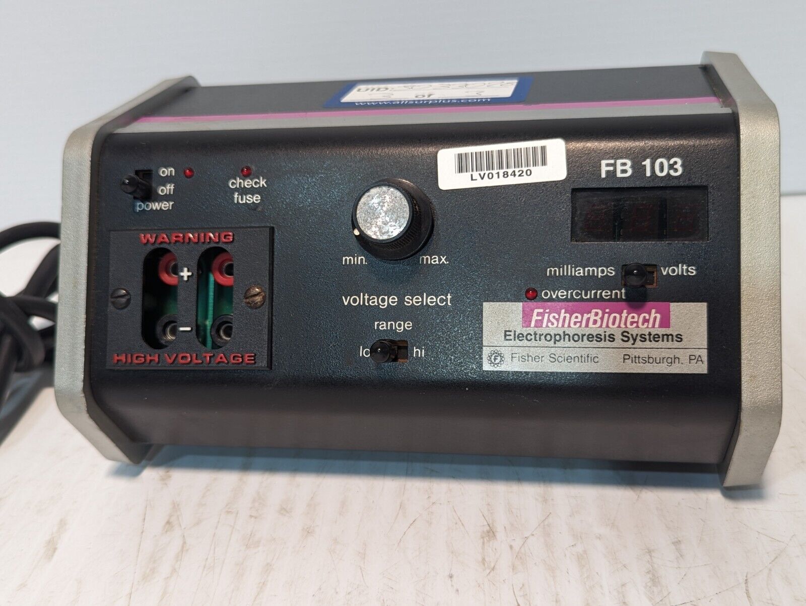 Fisher Biotech FB 103 Electrophoresis Power Supply, 115vac - Free Shipping
