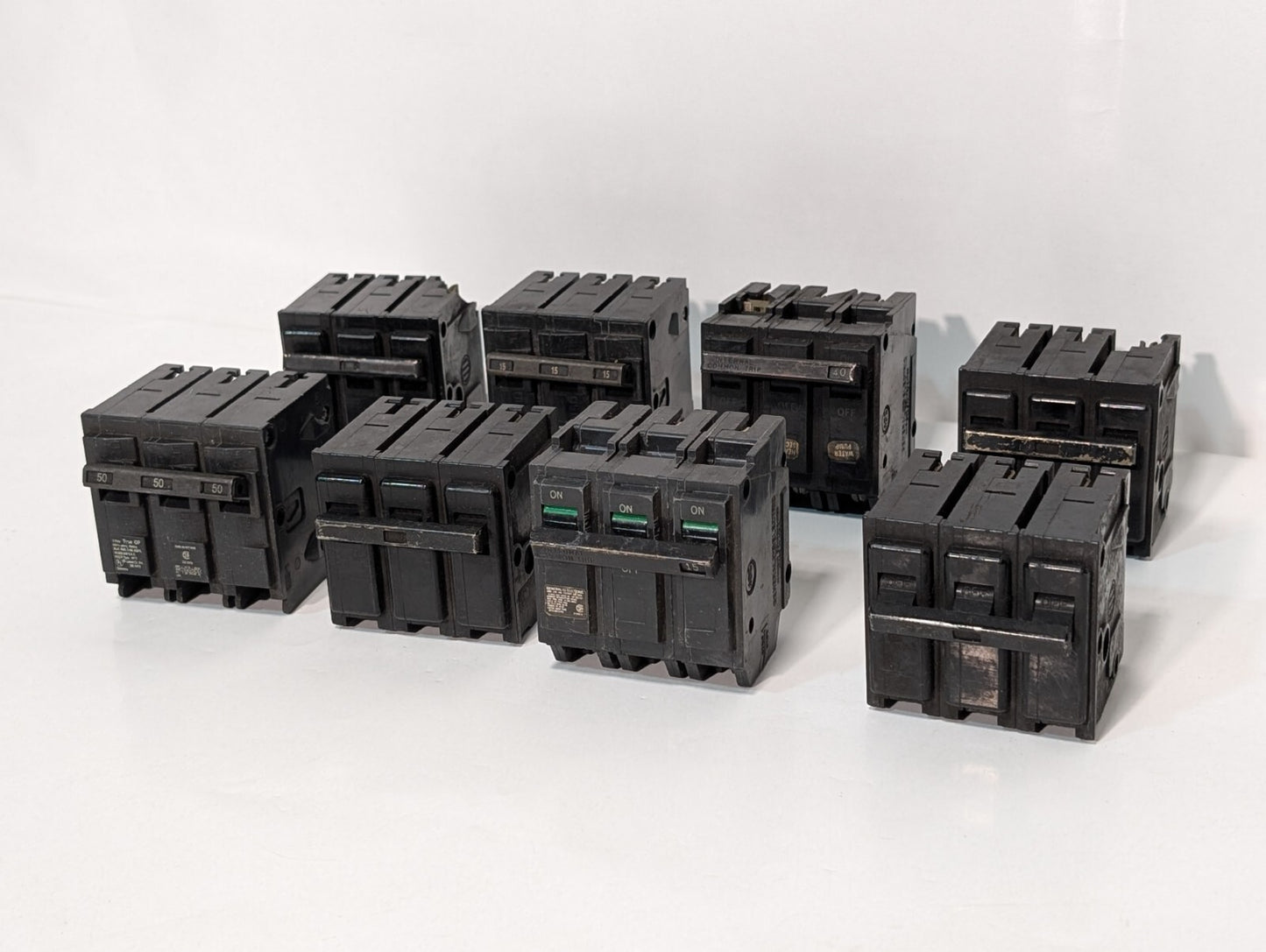 (8) 3-Pole Circuit Breakers, Assorted Amperages and Brands, See Photos