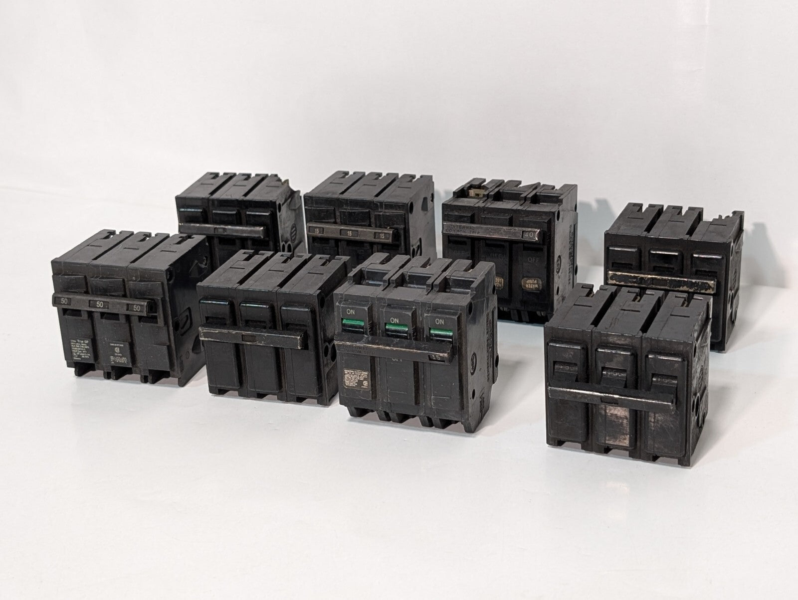 (8) 3-Pole Circuit Breakers, Assorted Amperages and Brands, See Photos