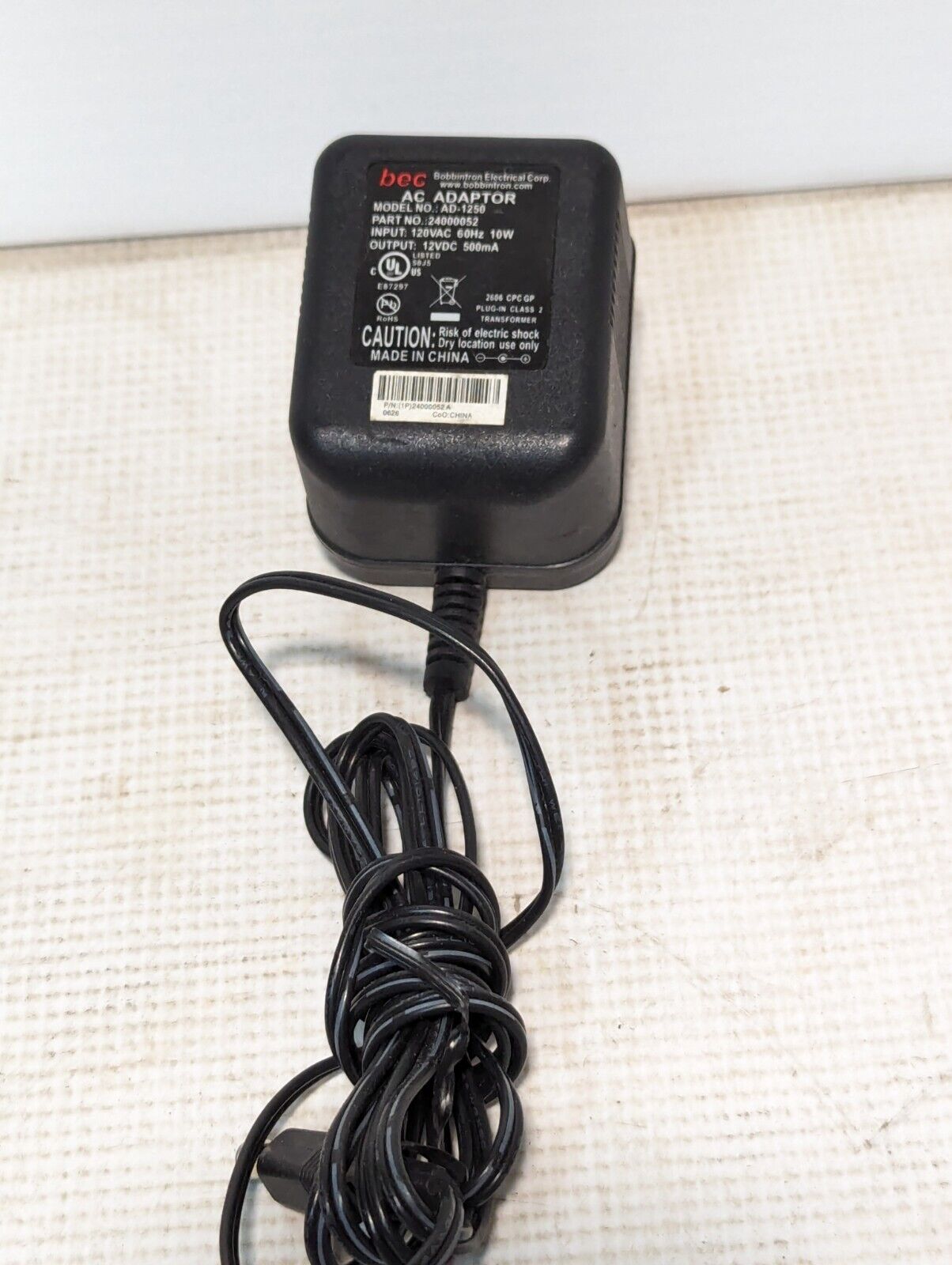 Bec AC Adaptor AD-1250 12VdDC 500mA - Free Shipping