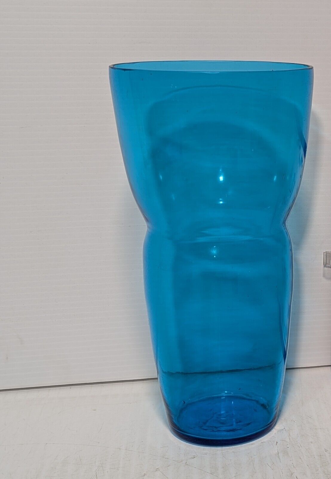 Vintage Blue Translucent Glass Vase, 12" Tall x 7" Diameter - Free Shipping