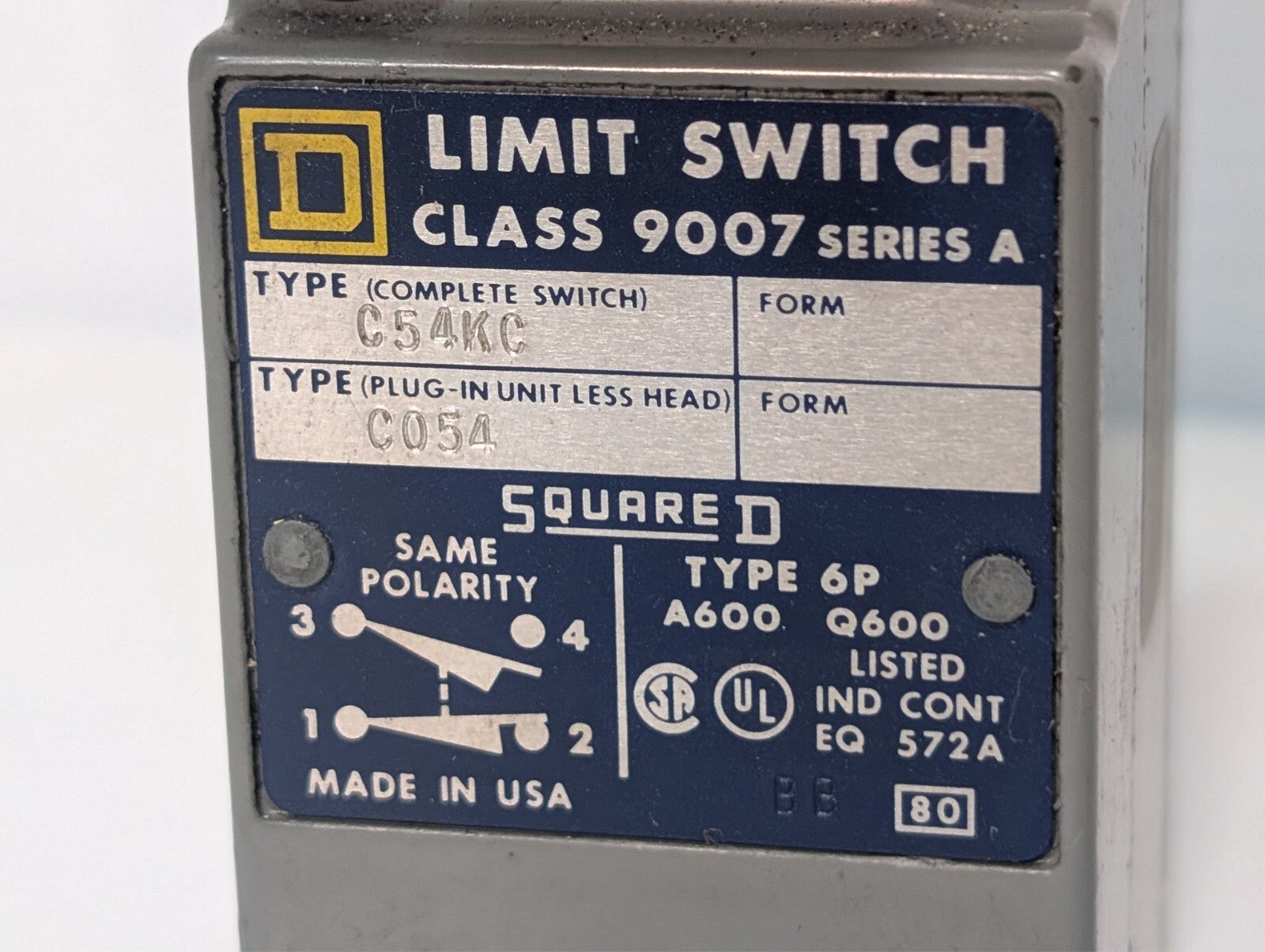 Square D Class 9007 C54KC Ser. A Limit Switch 9007C54KC