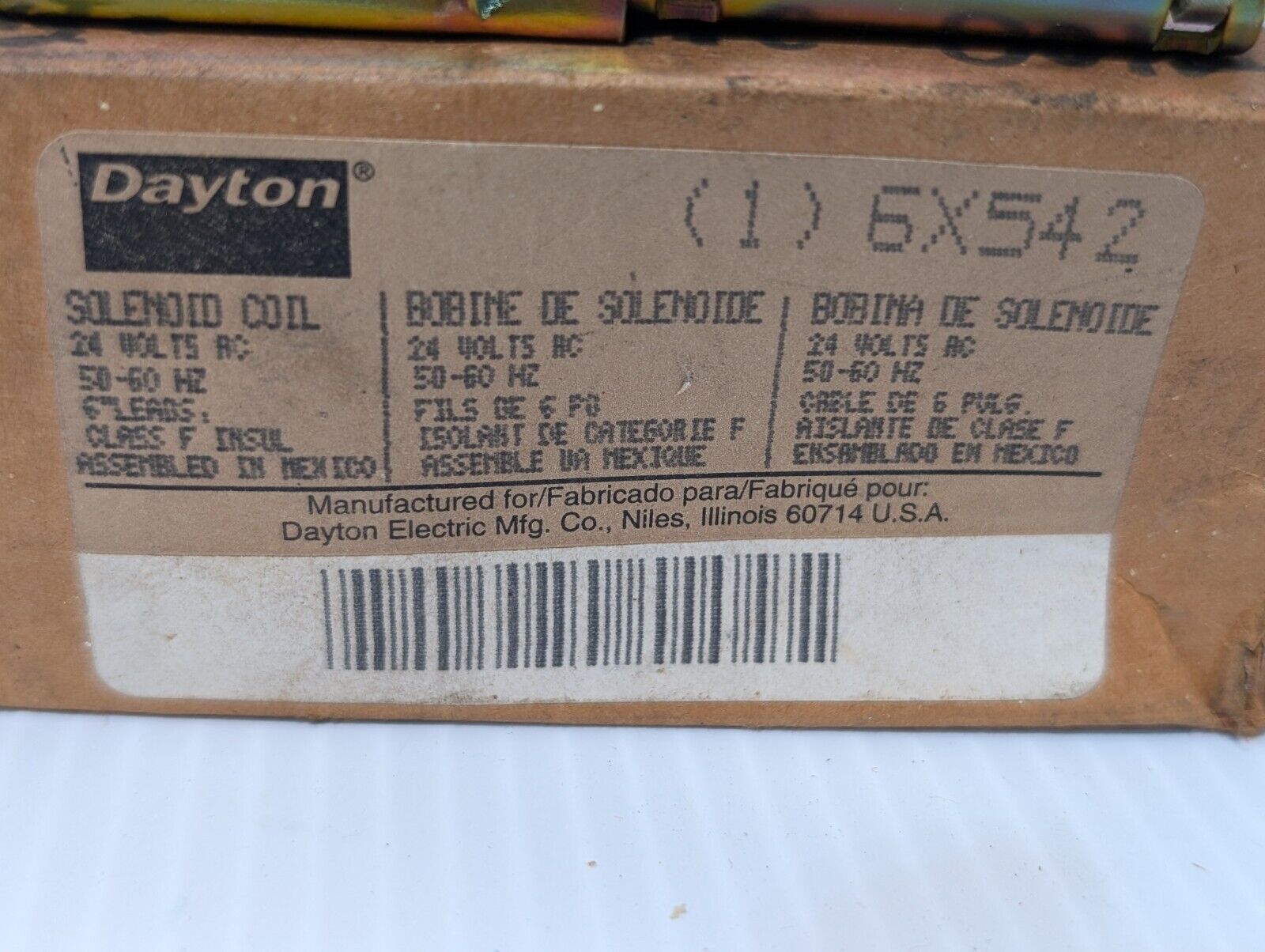 Dayton Electric 6X542 Solenoid Coil 24VAC, 50/60Hz  - Free Shipping