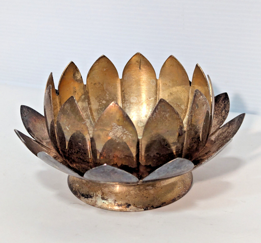 Vintage Brass Lotus Candle Holder Cone Incense Burner Dish Nested Removable Part