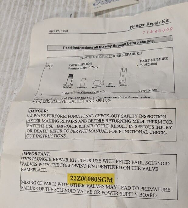 Peter Paul K22Z00080-AC Solenoid Plunger Repair Kit with Wrench - Free Shipping