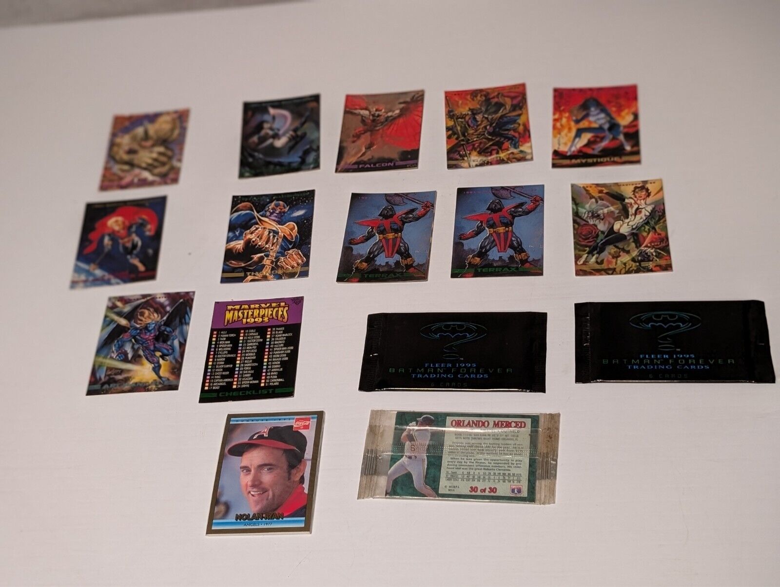 16 Vintage Marvel MCU and Baseball Trading Cards Batman Nolan Ryan Thanos Wasp