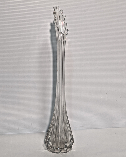 Vintage Clear Crystal Vase Stretch Swung Glass Splash Long Stem 17.5"