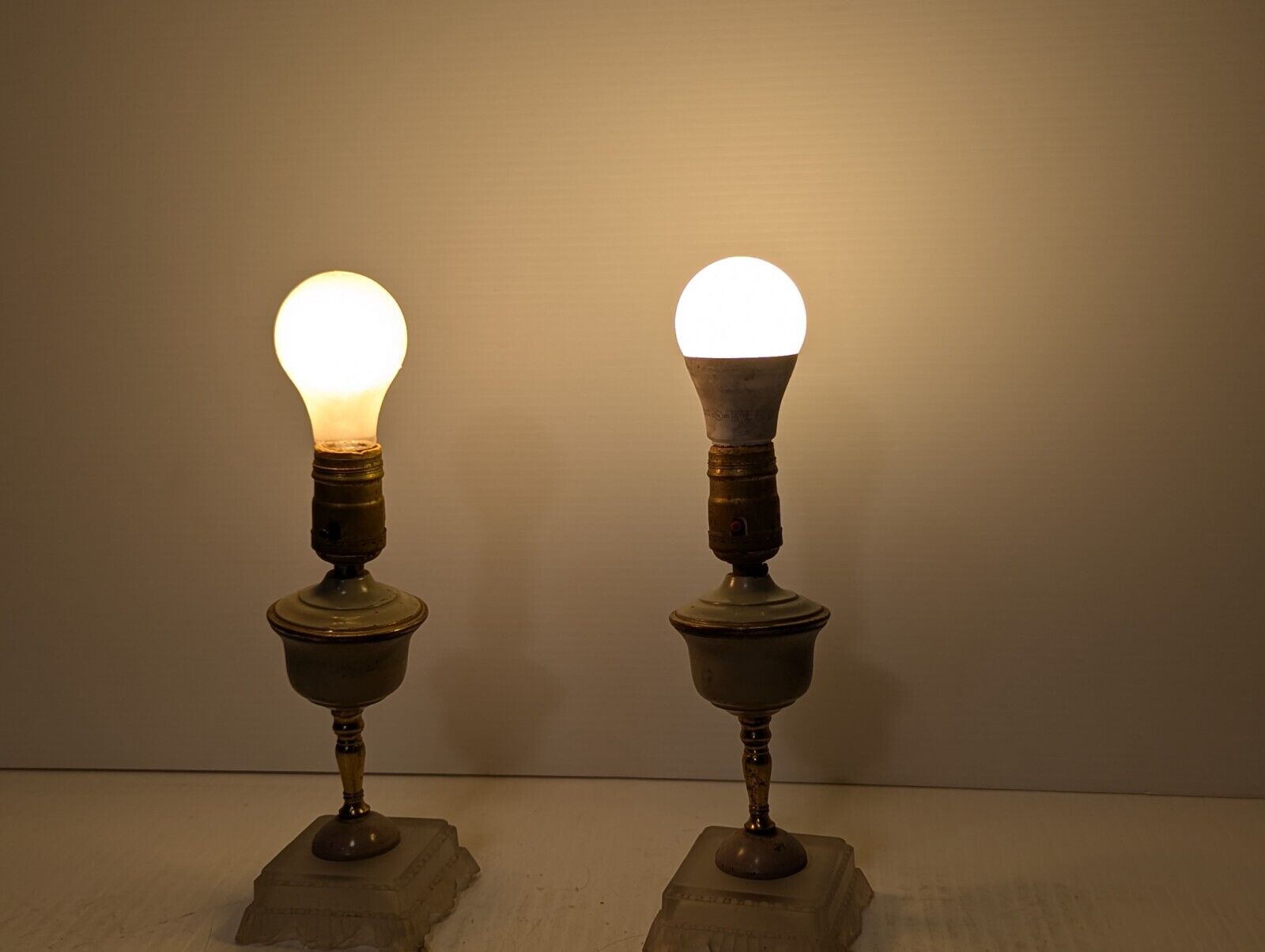 Vintage Brass Table Lamp Pair, Chaliced Shaped, Clearish Base, Ornate -Free Ship