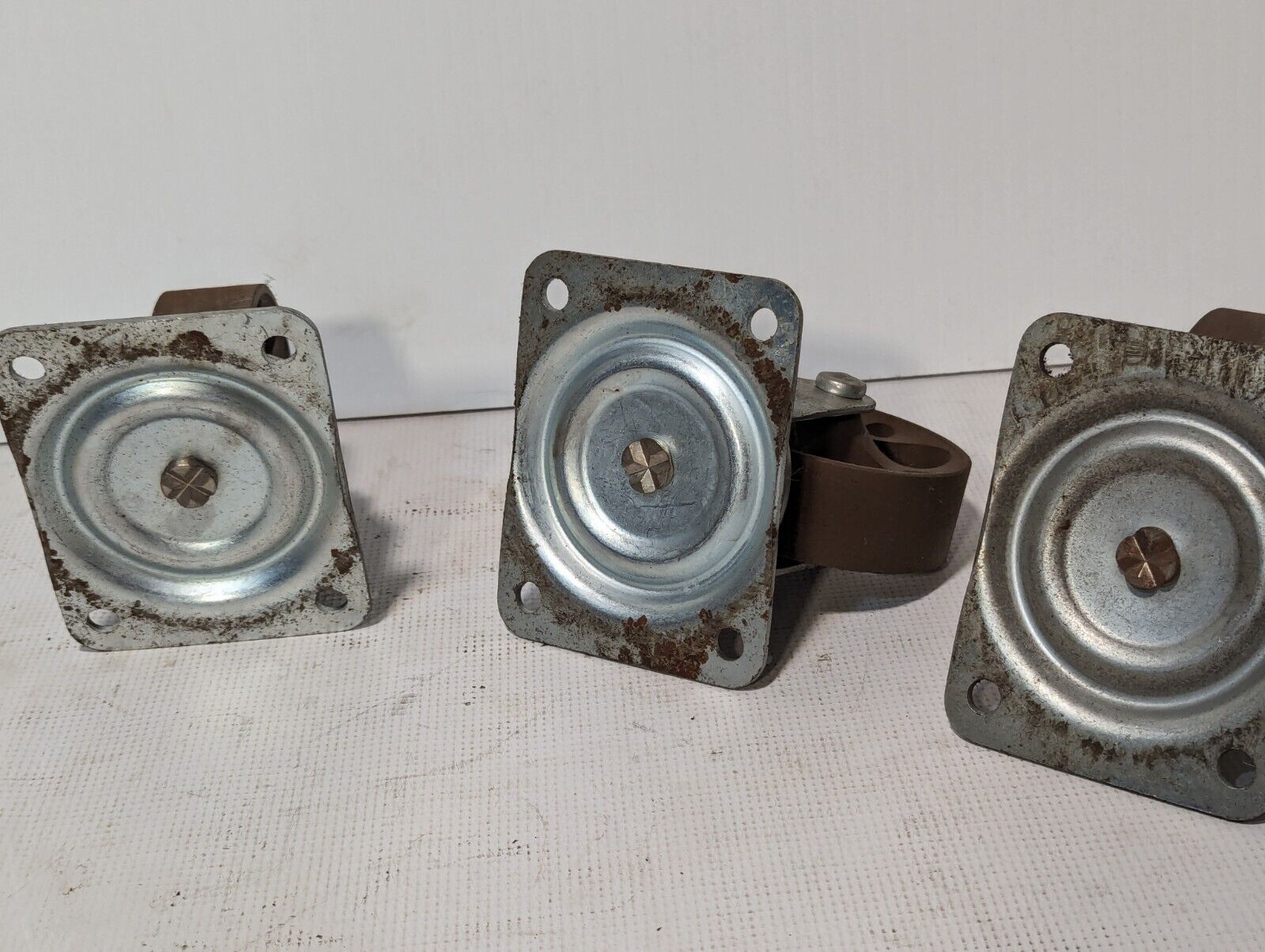 Lot of 4 Faultless 4 Inch Steel Swivel Casters Heavy Duty, 1 Fixed Wheel