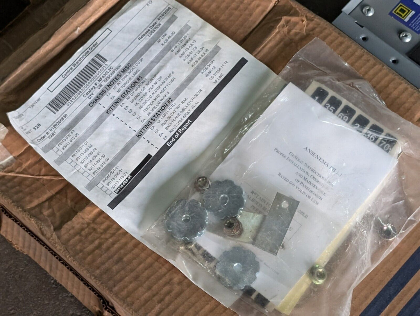 Square D NF430L2C Panelboard, 250A, 347VAC in original box (damaged) as shown