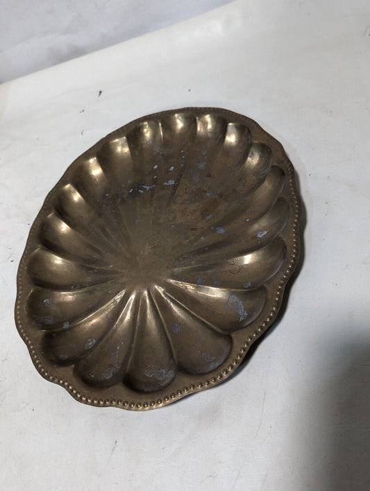 Vintage Decorative Scalloped Brass Tray  13.5" L x 10" W x 1" D